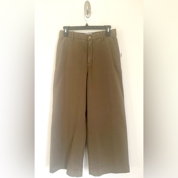 Caslon Nordstrom Women’s Olive Burnt Wide Leg Twill Pants Sz 4 High Rise BNWT - Picture 9 of 12